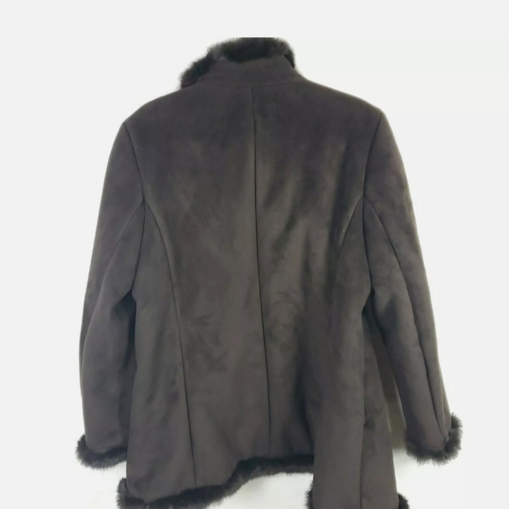 A Brown Dana Buchman Fur Trim Coat Size Large - Picture 10 of 10